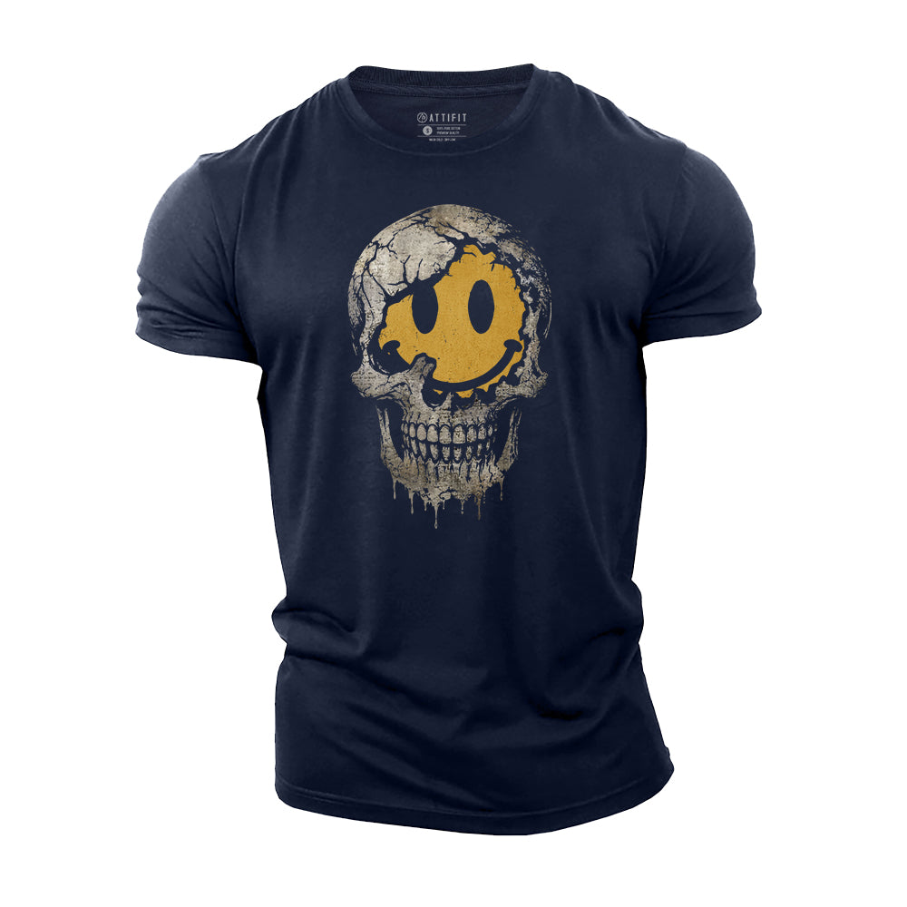 Smiling Skull Face Cotton T-Shirt