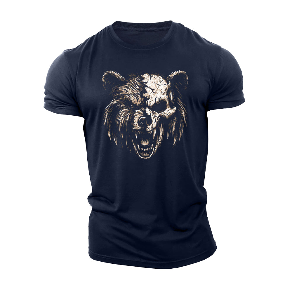 Roaring Bear Skull Cotton T-Shirt