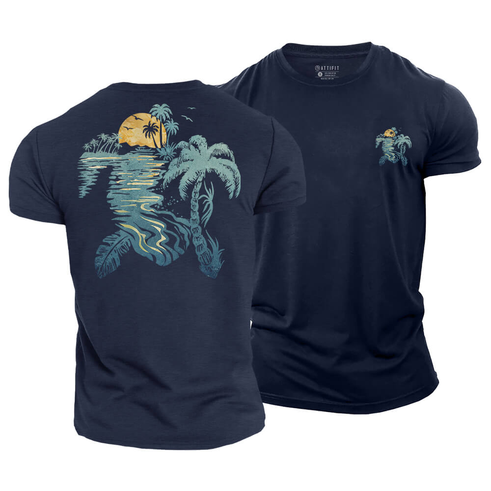 Turtle Palm Reflection Cotton T-Shirt