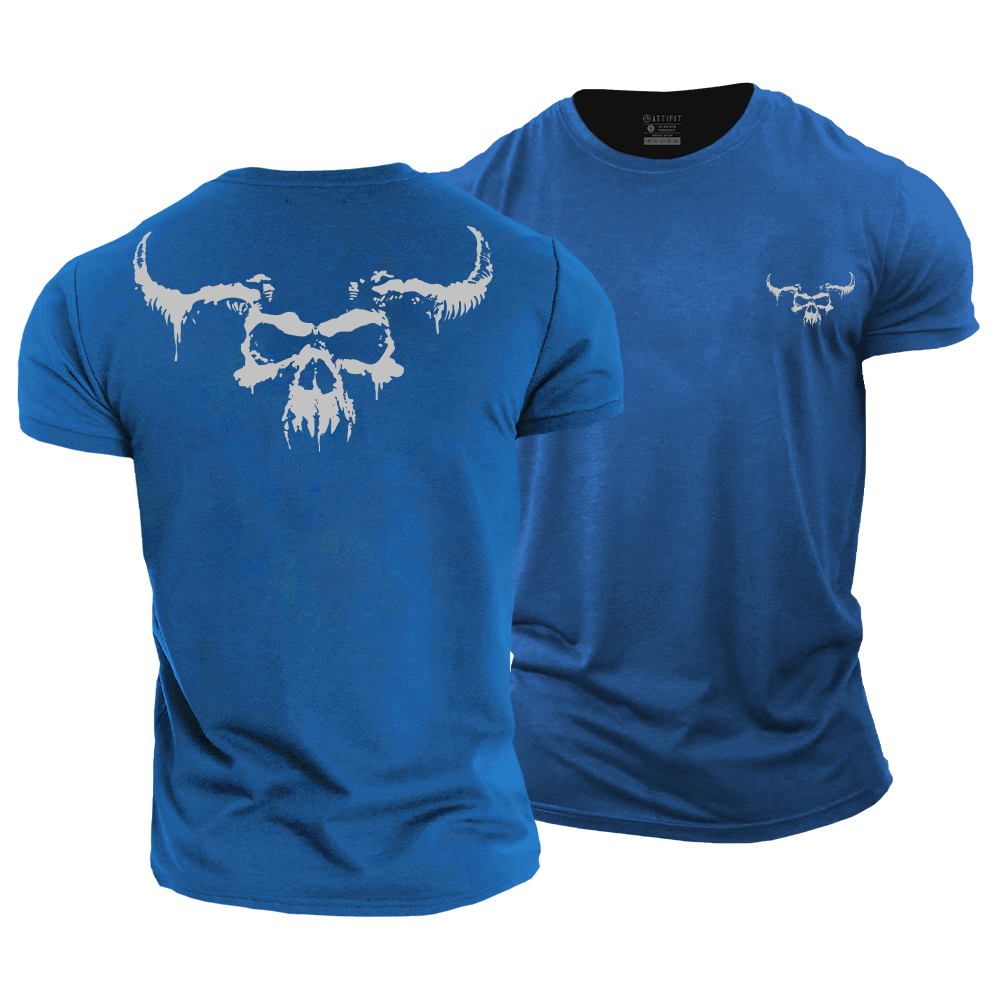 Savage Horned Skull Cotton T-Shirt