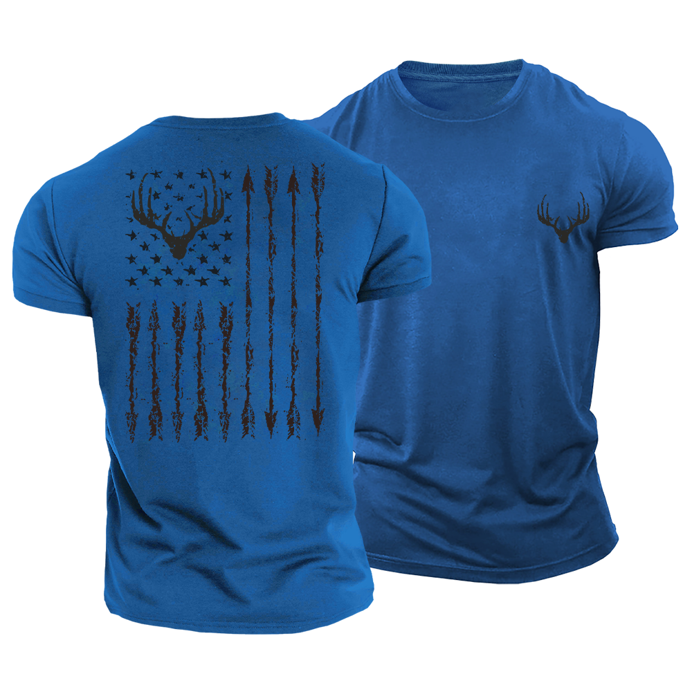 Patriotic Deer Flag Cotton T-Shirt