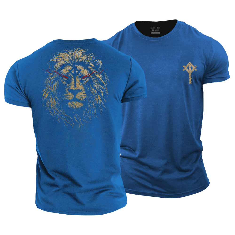 Lion Tiwaz and Algiz Rune Cotton T-Shirt