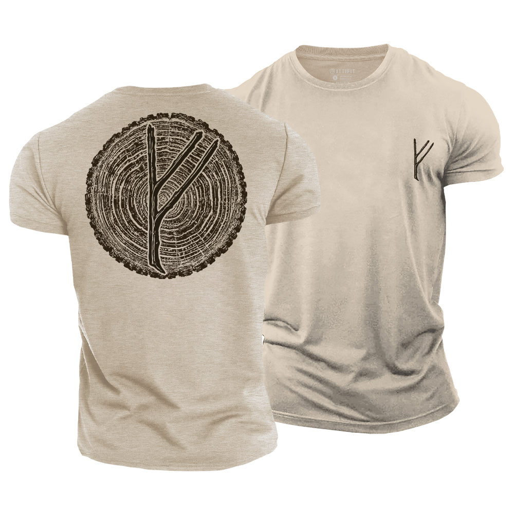 Tree Rings Fehu Runes Cotton T-Shirt