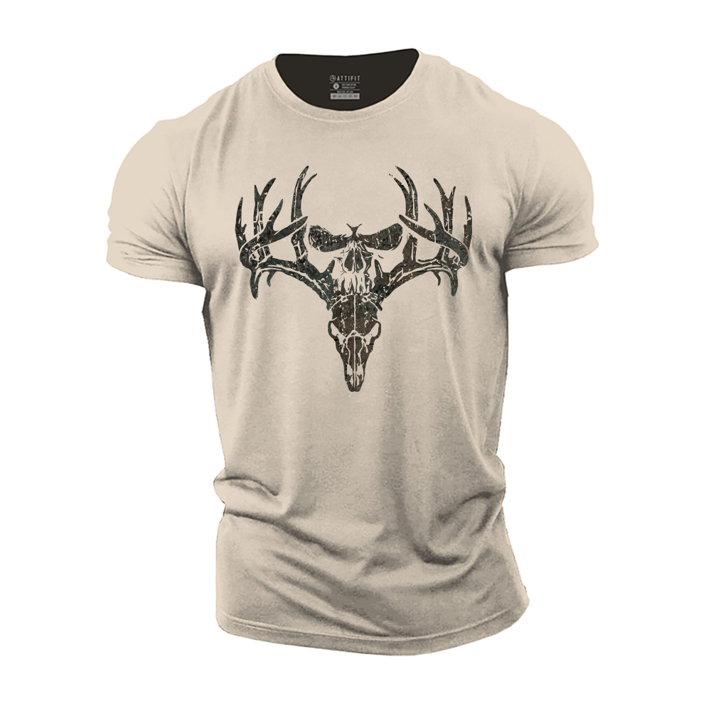 Deer Head Hidden Skull Cotton T-Shirt