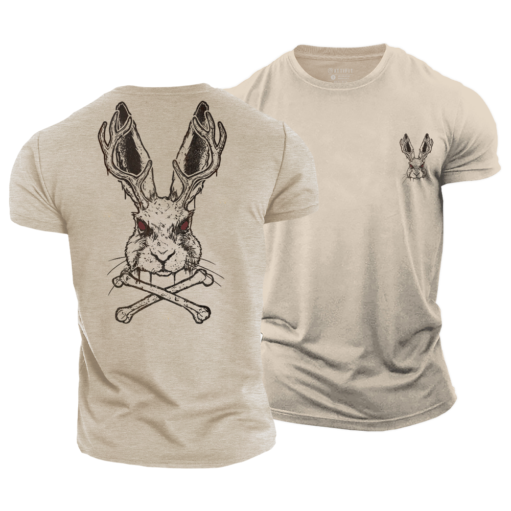 Horned Hare Crossbones Cotton T-Shirt