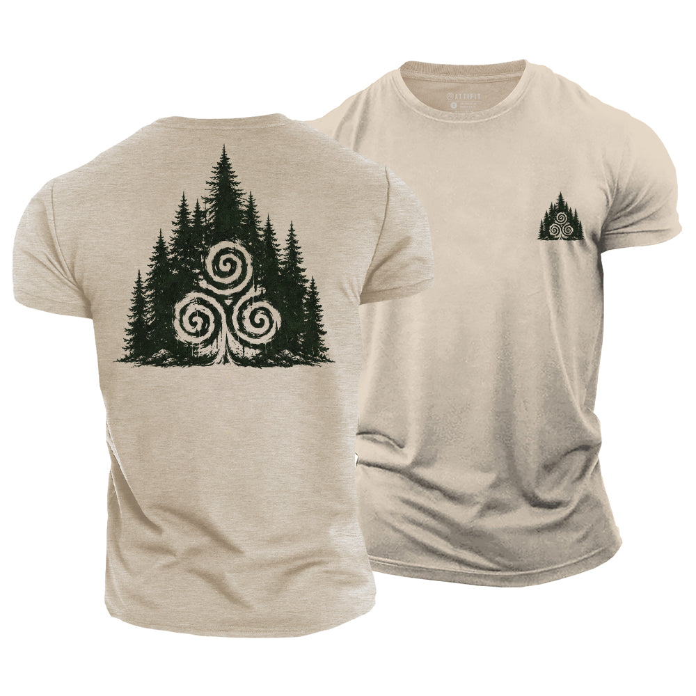 Celtic Triskele Forest Cotton T-Shirt