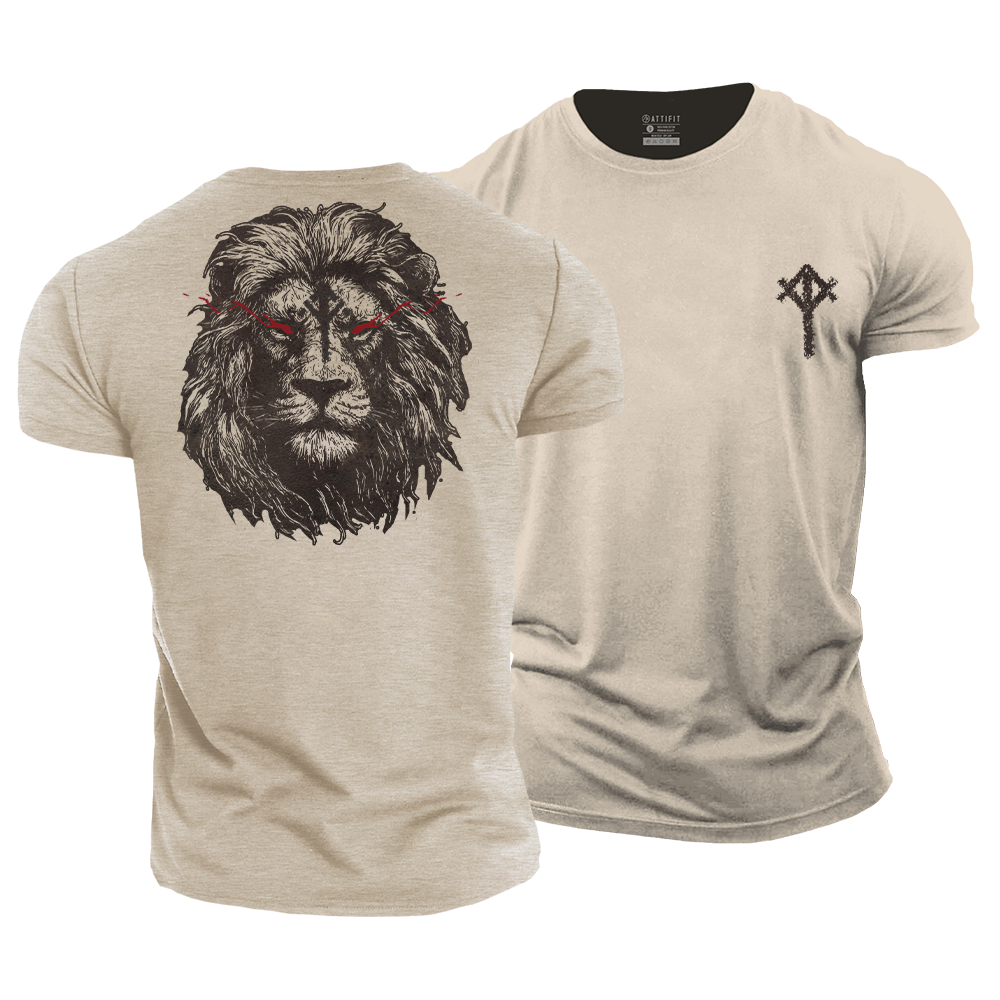 Lion Tiwaz and Algiz Rune Cotton T-Shirt