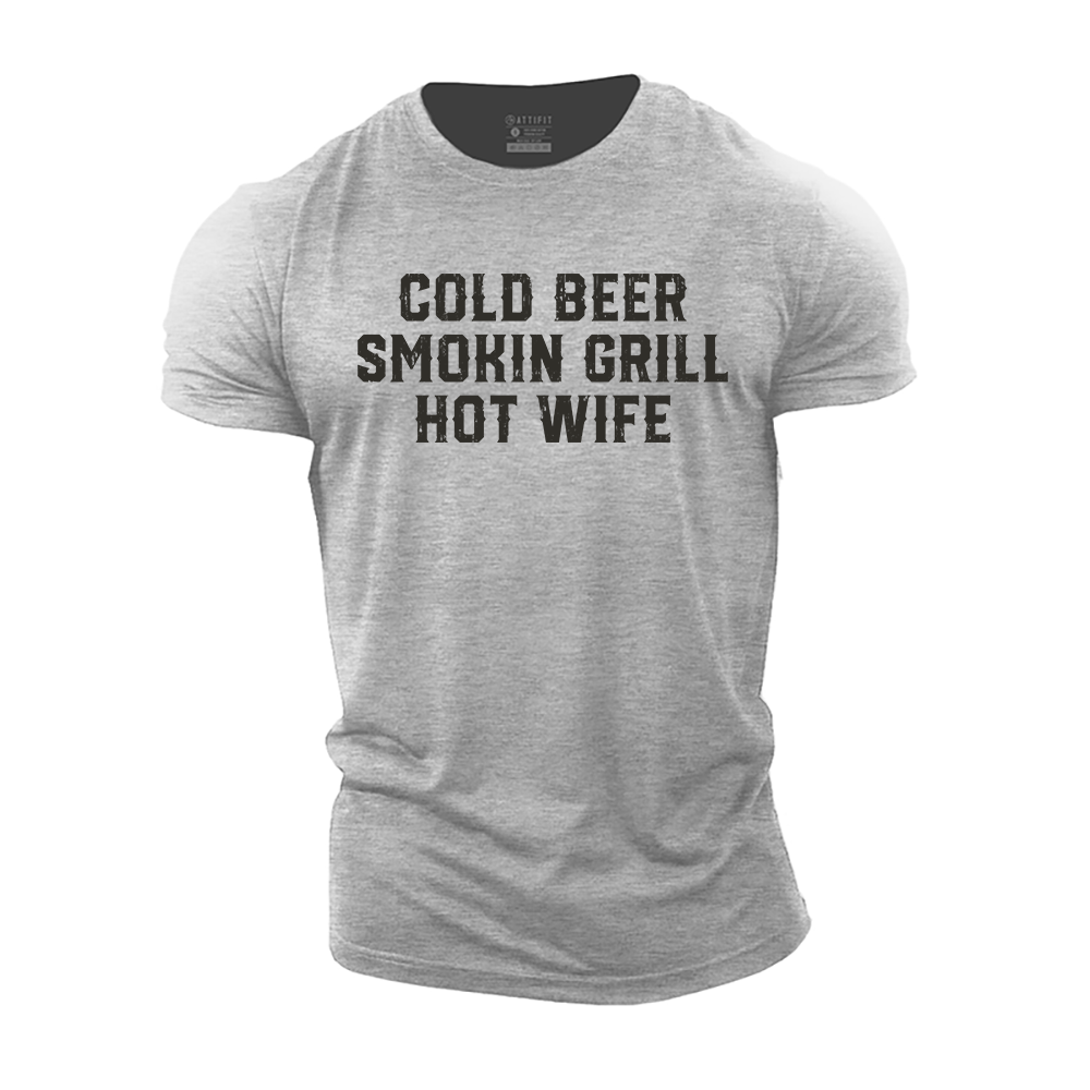 Cold Beer Smokin Grill Hot Wife Cotton T-Shirt