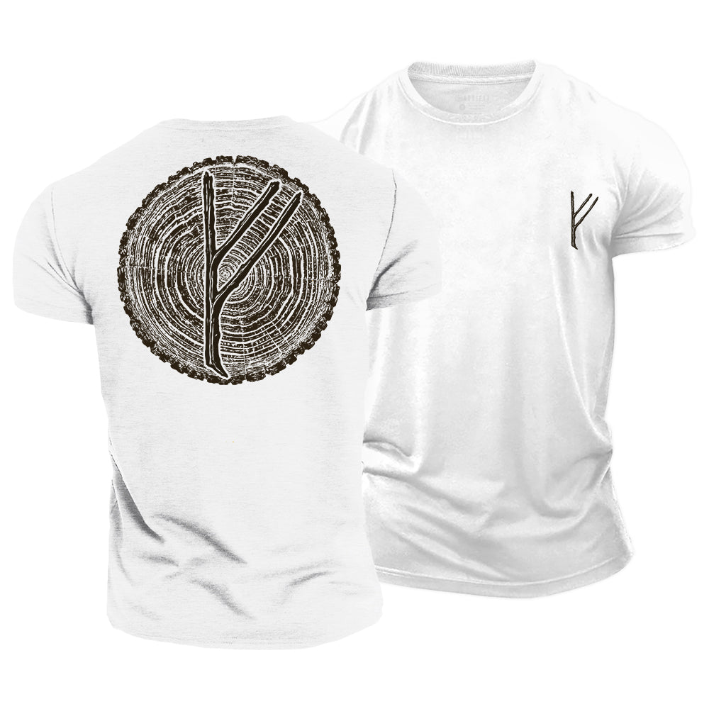 Tree Rings Fehu Runes Cotton T-Shirt