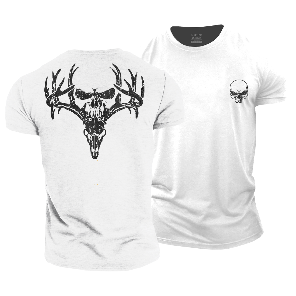 Deer Head Hidden Skull Cotton T-Shirt