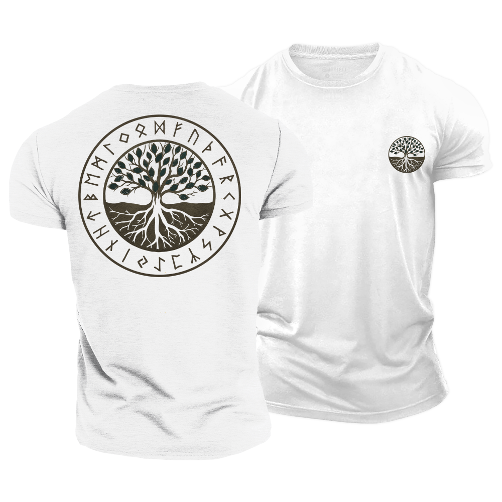 Yggdrasil Rune Circle Cotton T-Shirt