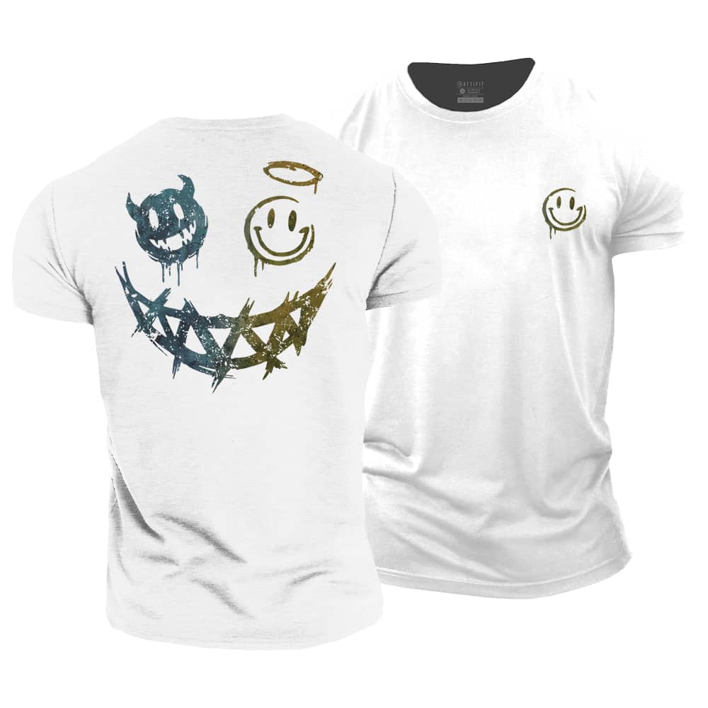Angel Devil Smiley Cotton T-Shirt