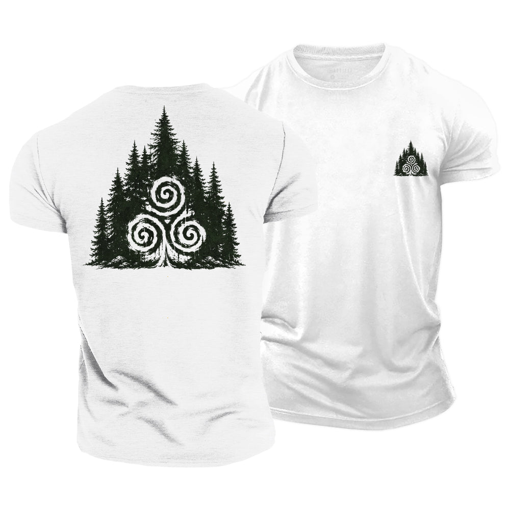 Celtic Triskele Forest Cotton T-Shirt