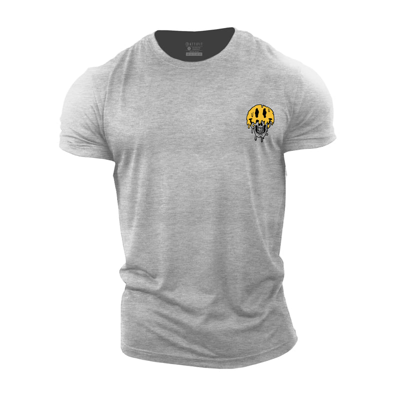 T-shirts de fitness pour hommes en coton avec crâne souriant et visage graphique