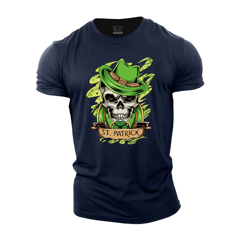 T-shirts en coton avec motif tête de mort St. Patrick pour hommes