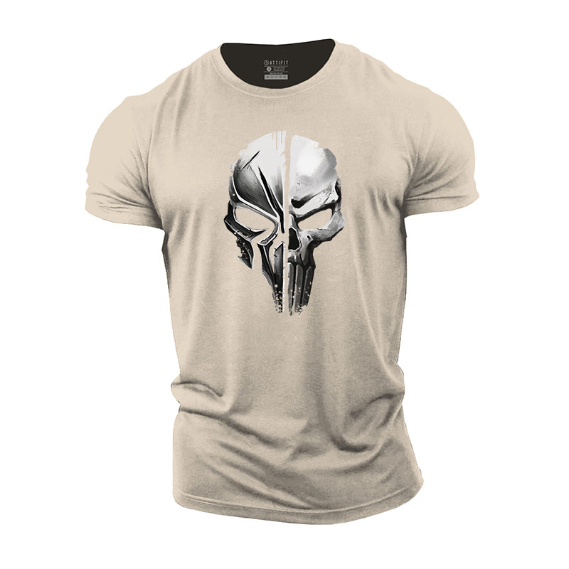 T-shirts pour hommes avec motif de casque de crâne en coton