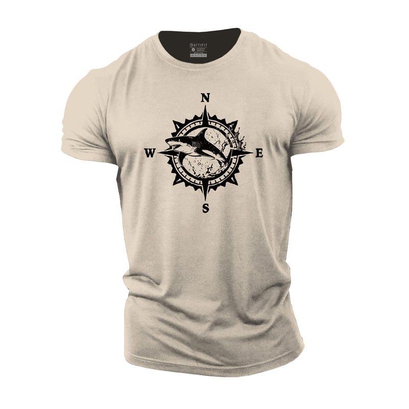 Cotton Compass Shark Graphic Men's T-shirts