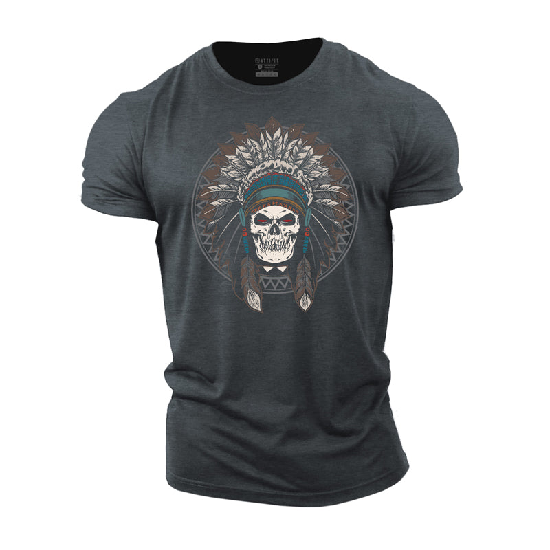 T-shirts de fitness en coton avec motif squelette indien