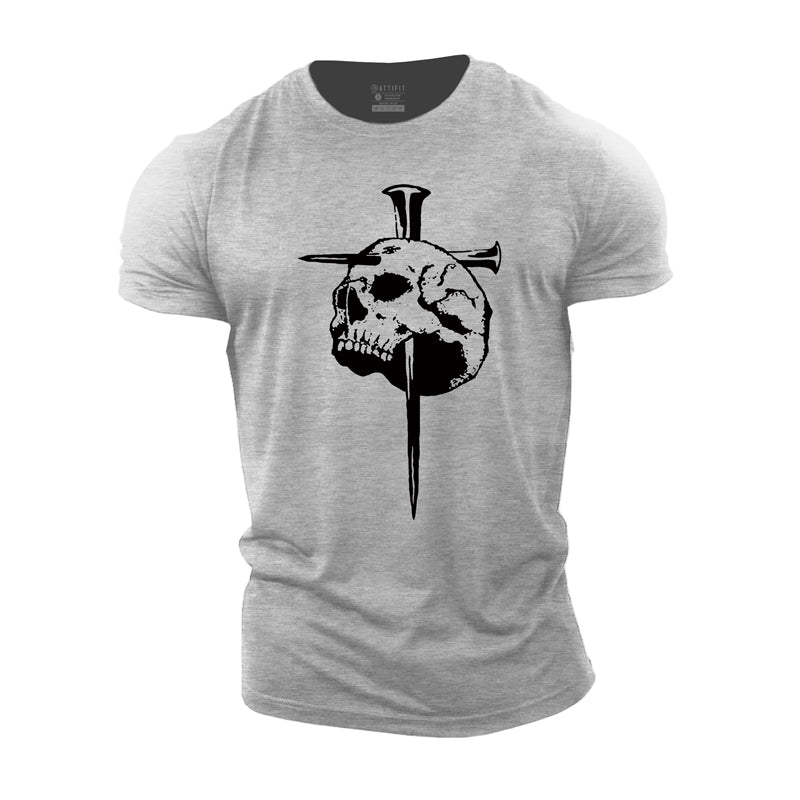 T-shirts en coton avec motif tête de mort et croix pour hommes