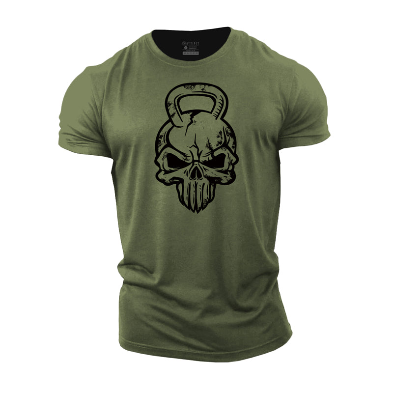 Herren-T-Shirts mit Kettlebell-Schädel-Grafik aus Baumwolle