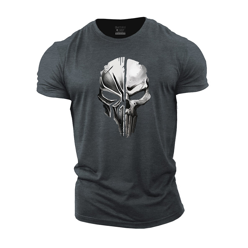 Herren-T-Shirts mit Totenkopf-Helm-Grafik aus Baumwolle