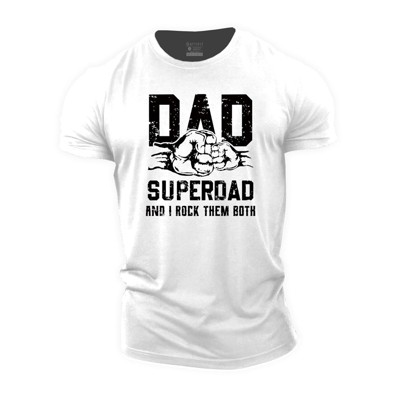 Cotton Super Dad And I Rock Them Both Graphic Men's T-shirts