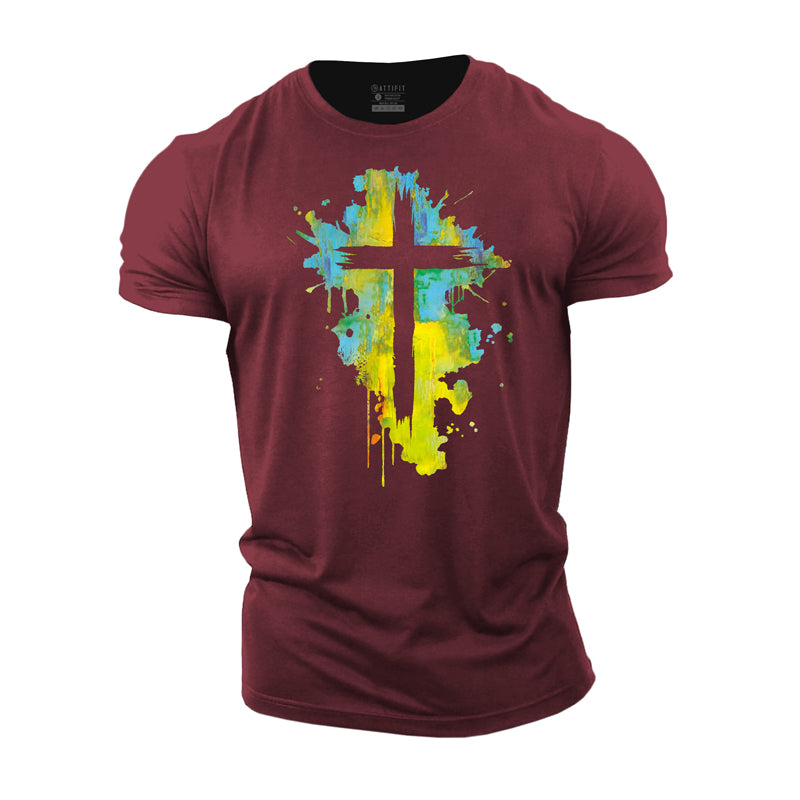 Cotton Multicolor Cross Graphic Men's T-shirts