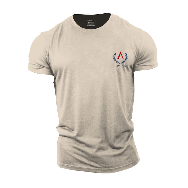 Herren-Fitness-T-Shirts mit Sparta Shield-Grafik aus Baumwolle