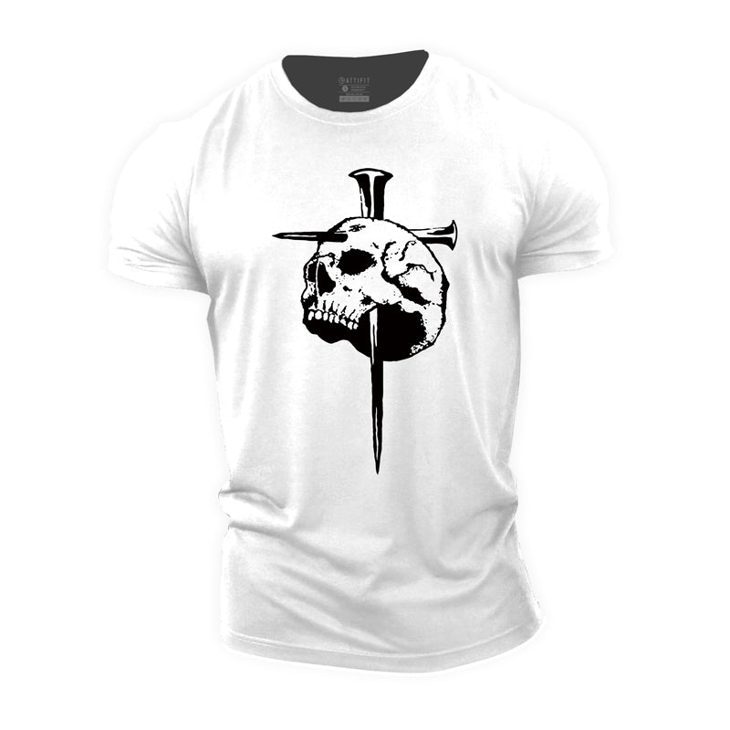 T-shirts en coton avec motif tête de mort et croix pour hommes