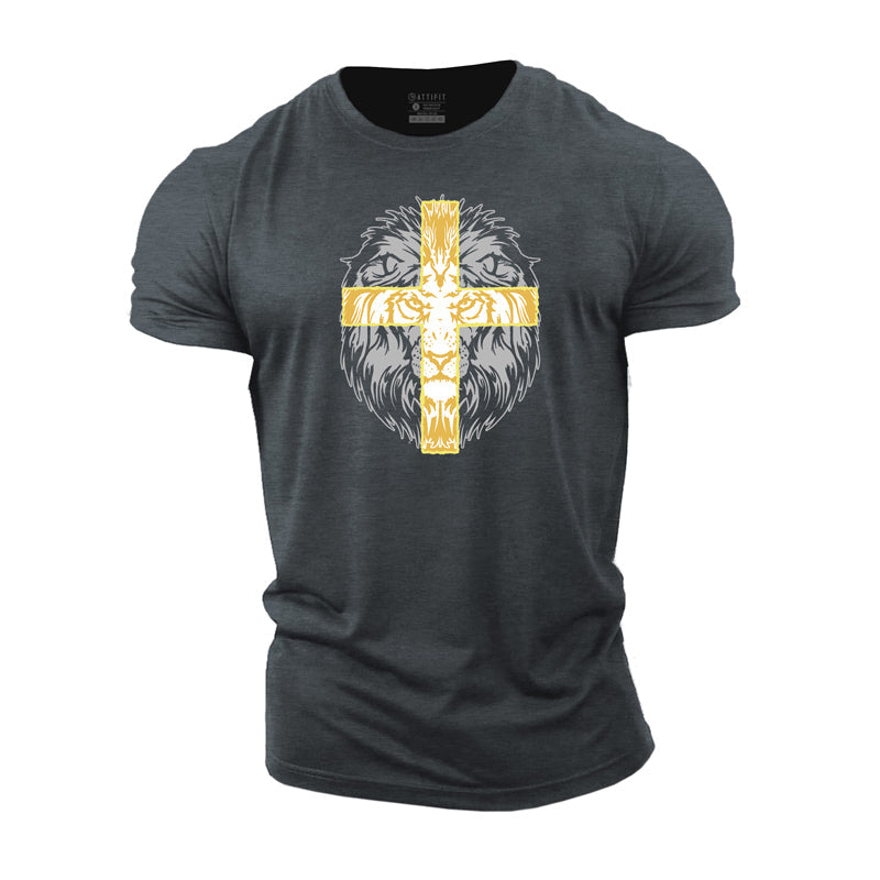 Cotton Cross Lion Graphic Men's T-shirts