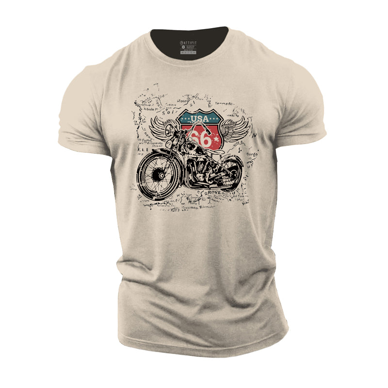 T-shirts en coton imprimé Road 66 pour hommes