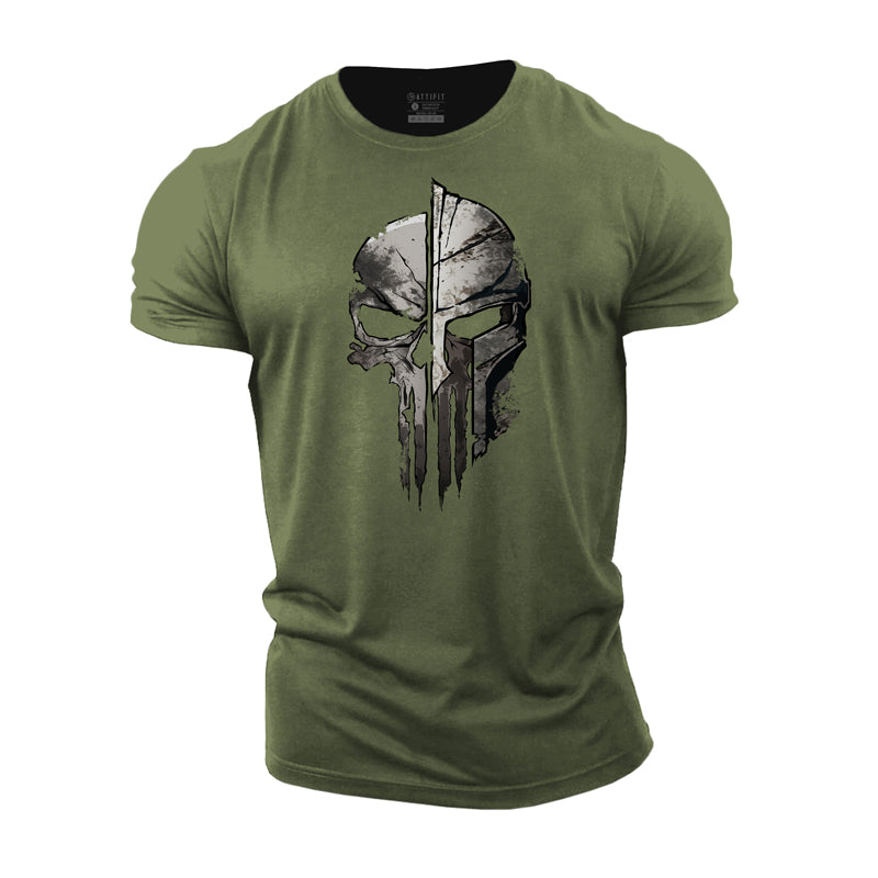 Herren-T-Shirts mit Skelett-Spartan-Grafik aus Baumwolle