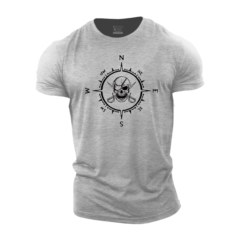 Cotton Compass Skull Graphic Men's T-shirts