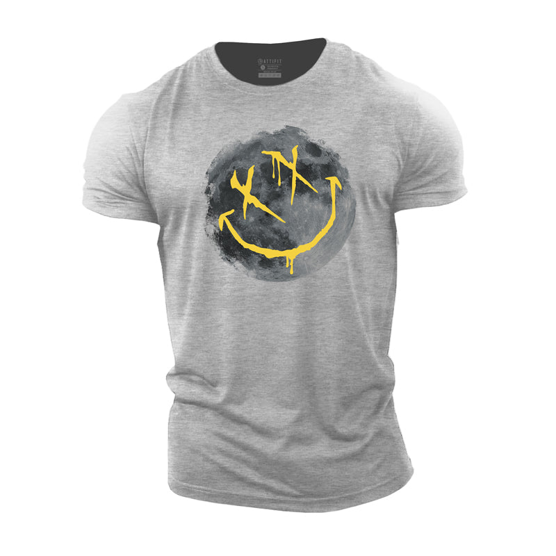 T-shirts pour hommes en coton Moon Smiley Graphic