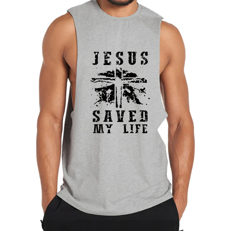 Cotton Jesus Saved My Life Graphic Tank Top