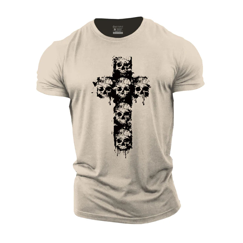 Herren-Fitness-T-Shirts mit Totenkopf-Kreuz-Motiv aus Baumwolle