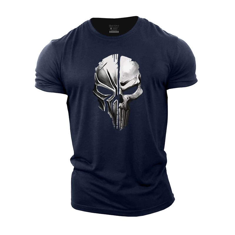 Herren-T-Shirts mit Totenkopf-Helm-Grafik aus Baumwolle