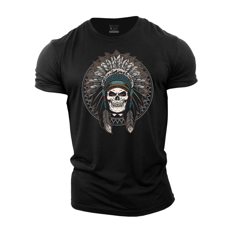 T-shirts de fitness en coton avec motif squelette indien