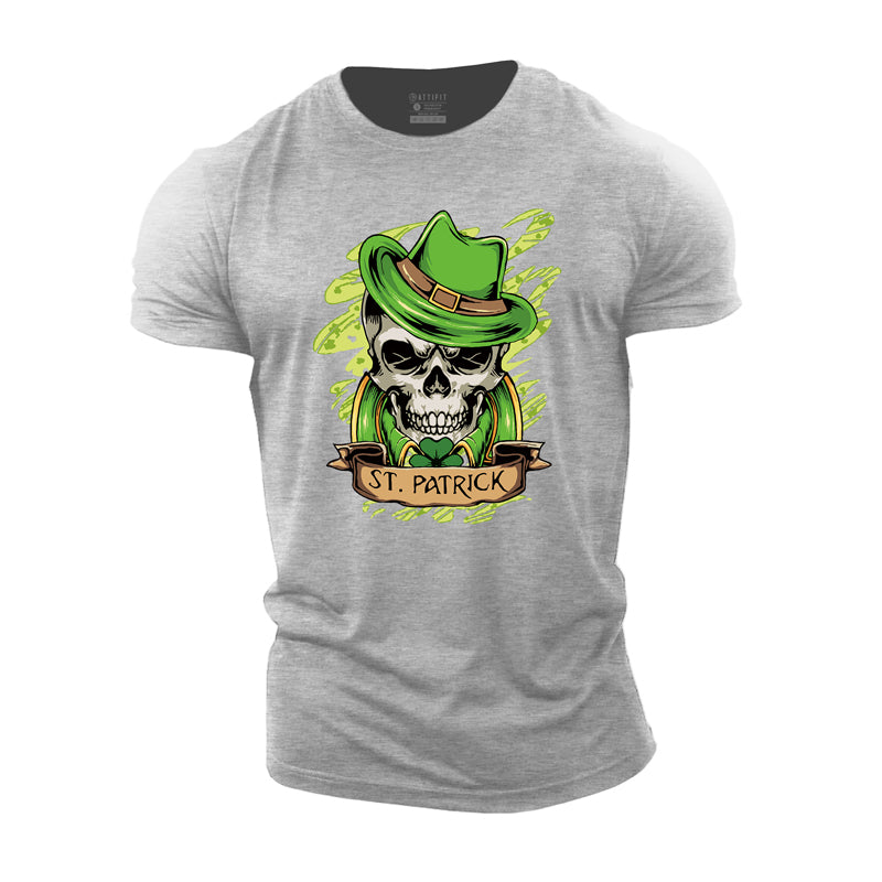 Cotton St. Patrick Skull Graphic Men's T-shirts
