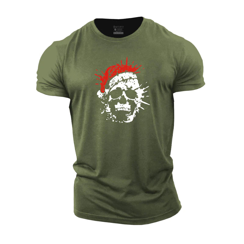 Herren-T-Shirts mit Weihnachtsschädel aus Baumwolle