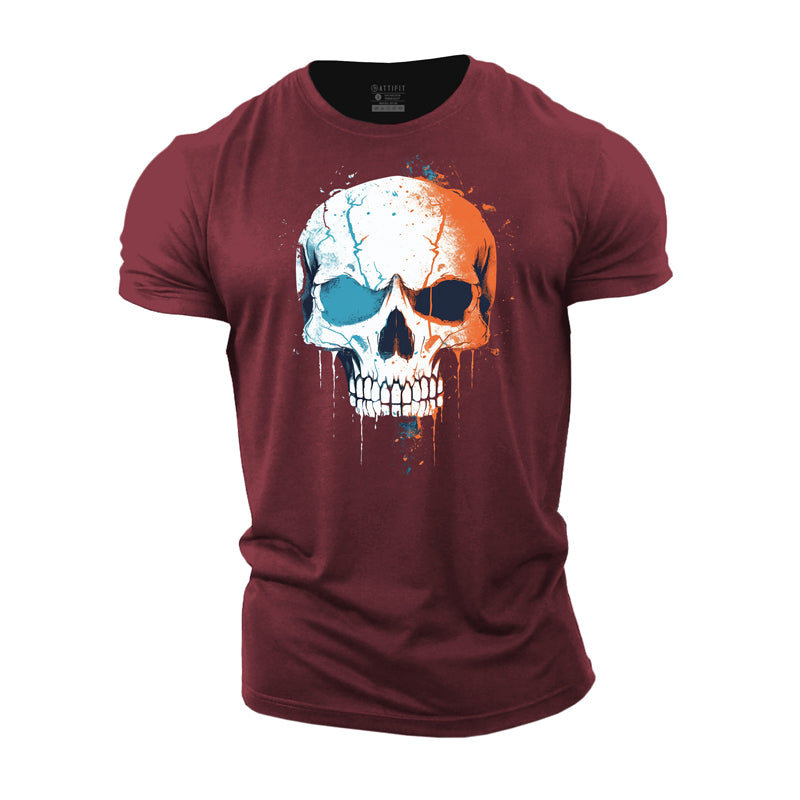 Cotton Contrast Color Skull Graphic Men's T-shirts