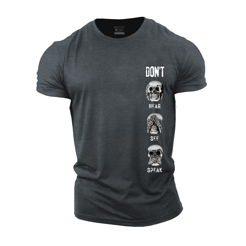 Trainings-T-Shirts aus Baumwolle mit der Aufschrift „Don't Hear See Speak“.