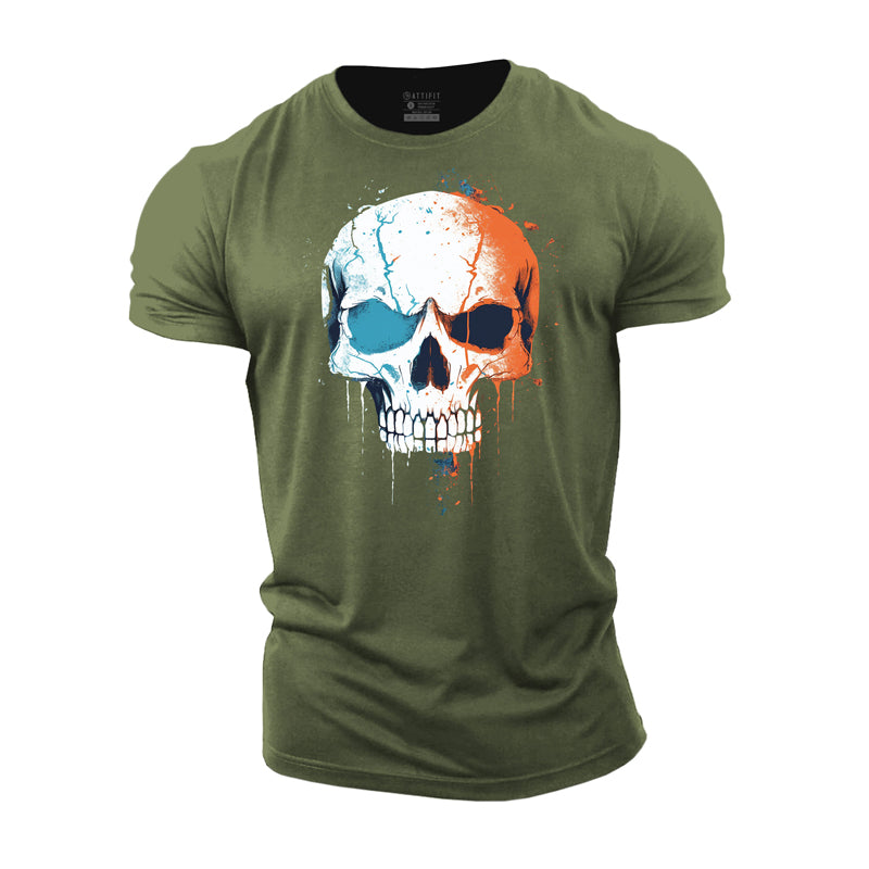 Cotton Contrast Color Skull Graphic Men's T-shirts