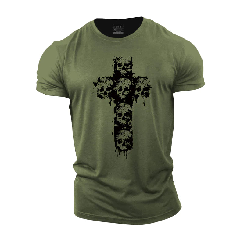 Herren-Fitness-T-Shirts mit Totenkopf-Kreuz-Motiv aus Baumwolle
