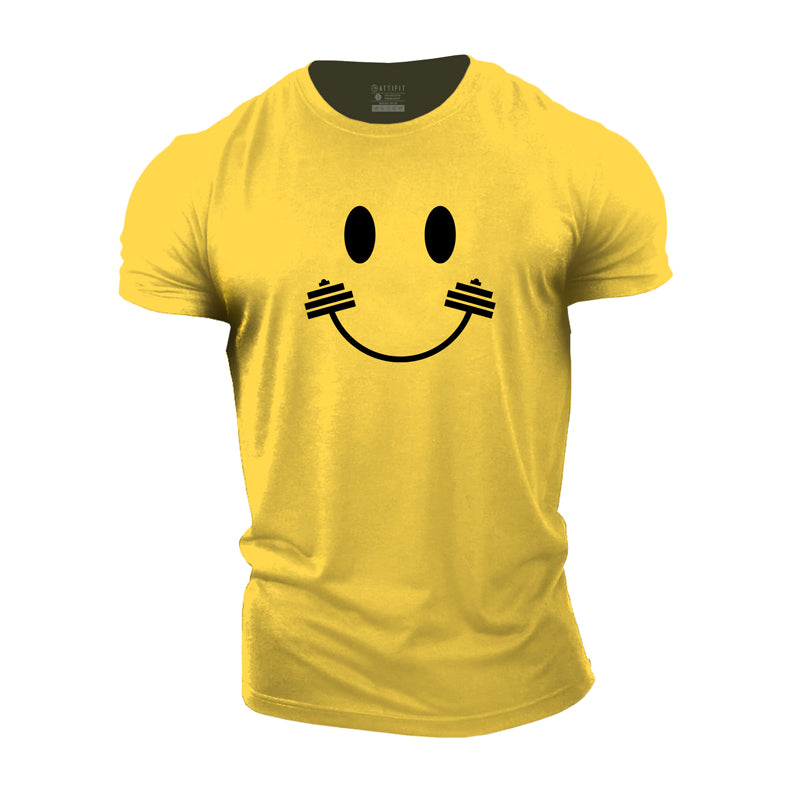 Cotton Creative Barbell And Smile Face Graphic T-shirts
