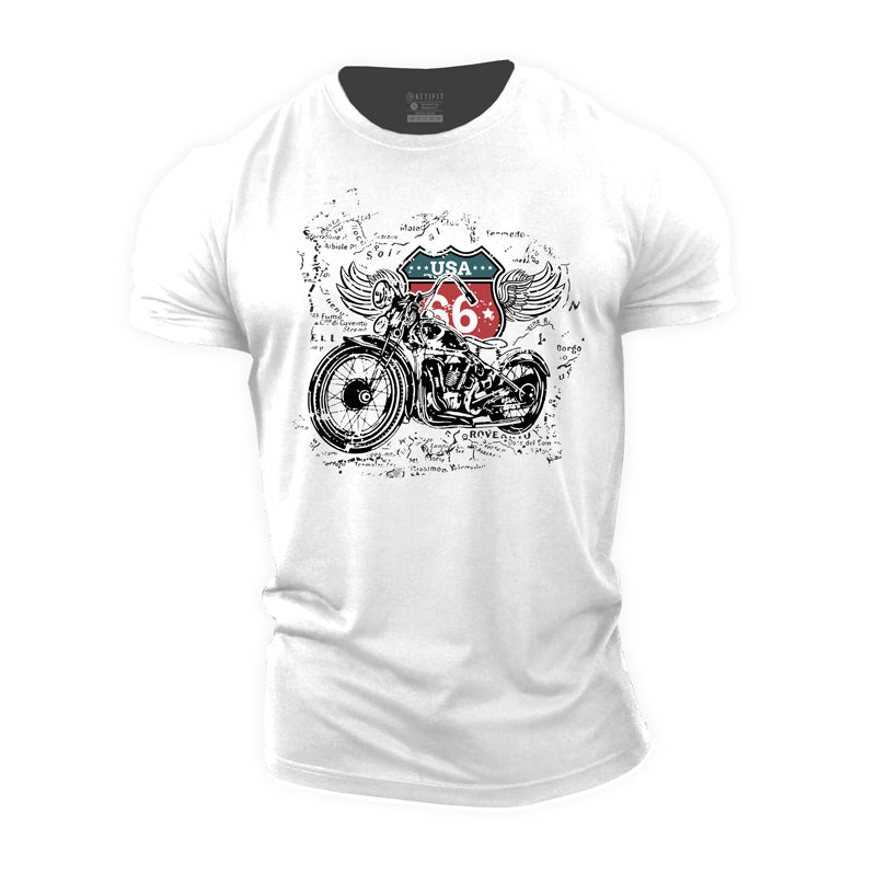 T-shirts en coton imprimé Road 66 pour hommes