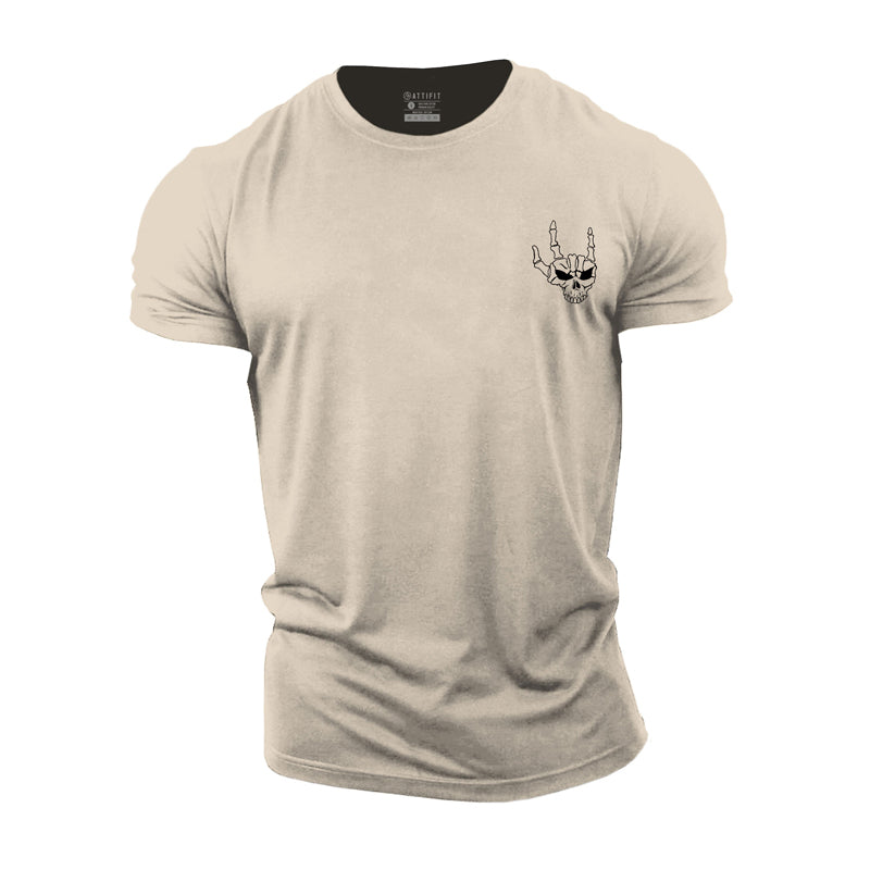 Cotton Skull Rock Gesture Graphic Men's Fitness T-shirts