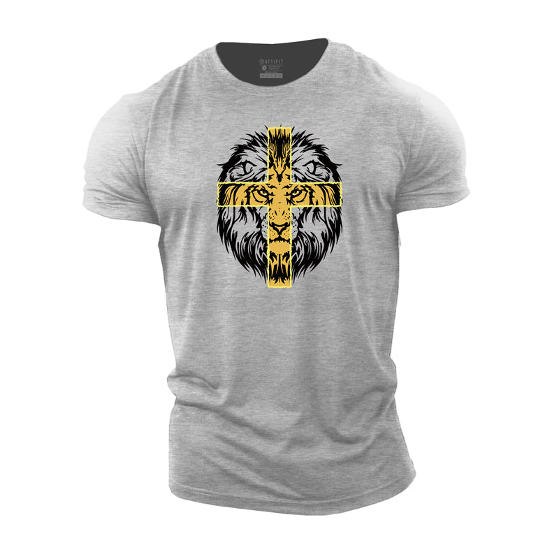 Cotton Cross Lion Graphic Men's T-shirts