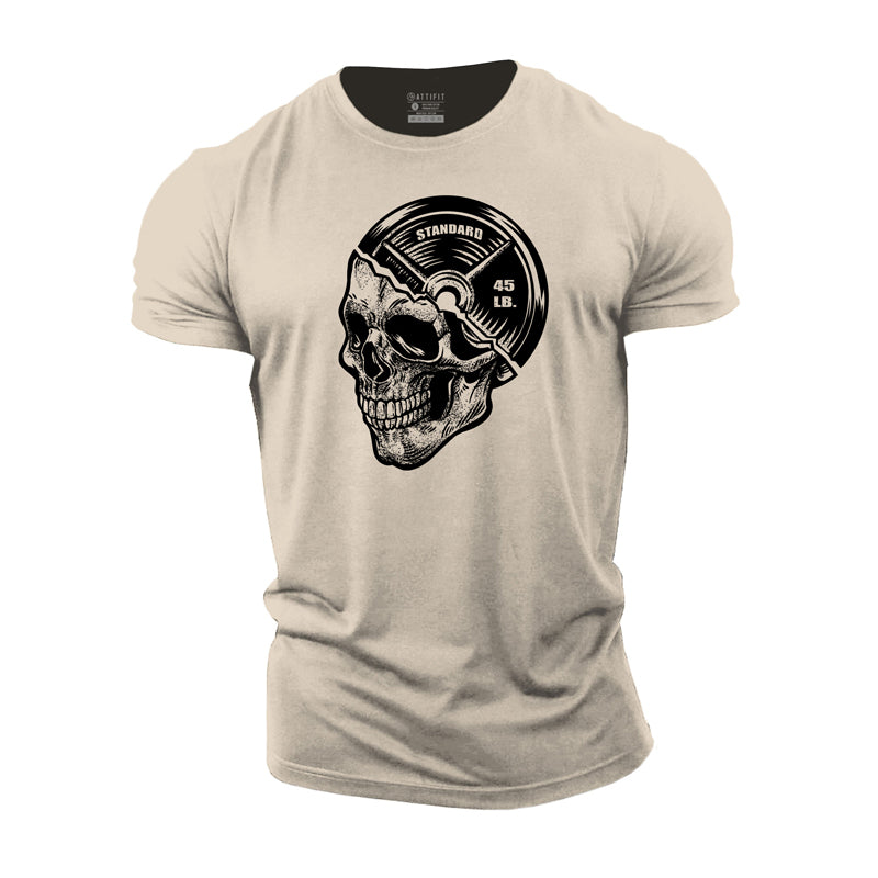 Herren-T-Shirts mit Hantel-Schädel-Grafik aus Baumwolle
