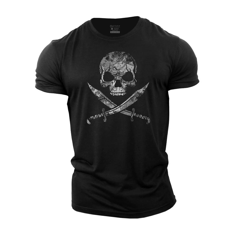 Cotton Map Skull Graphic Men's Fitness T-shirts